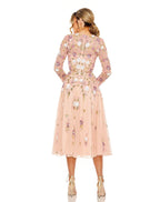 Tea Length Long Sleeve Formal Dress