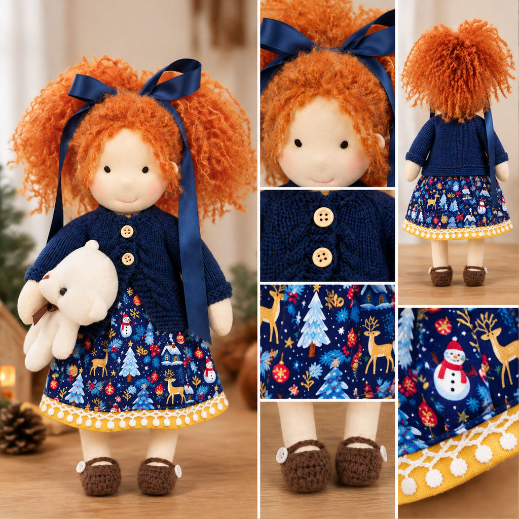 AVINO Handmade Waldorf Doll - Hanne - Cute Christmas Holiday Dress