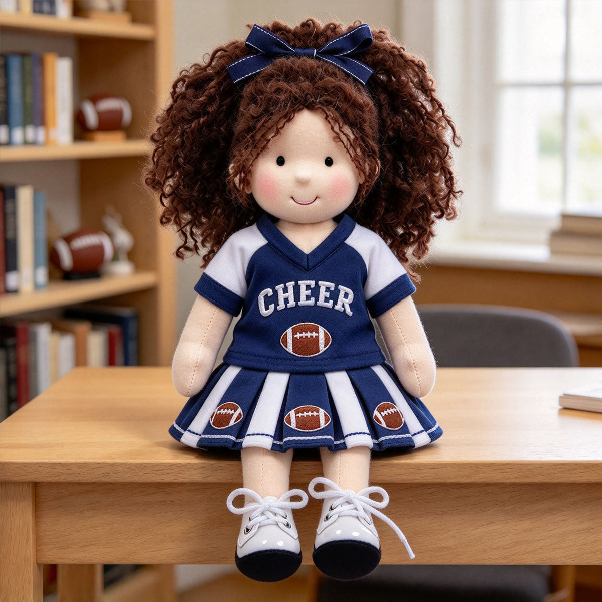 AVINO Handmade Waldorf Doll - Blue and White Football Cheerleader Outfit