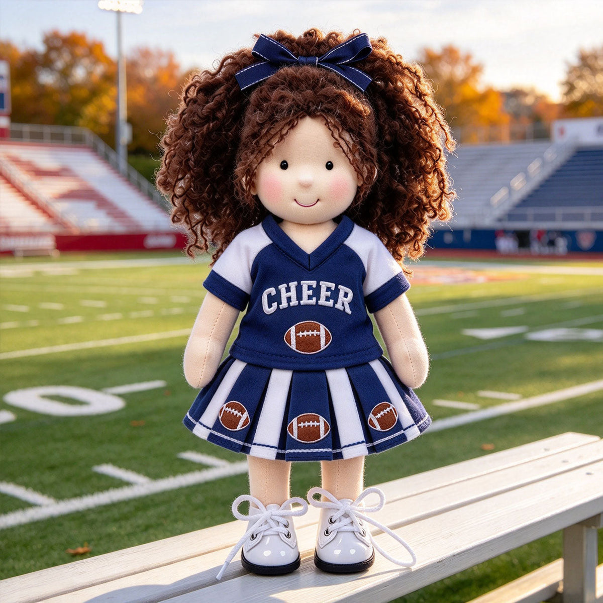 AVINO Handmade Waldorf Doll - Blue and White Football Cheerleader Outfit