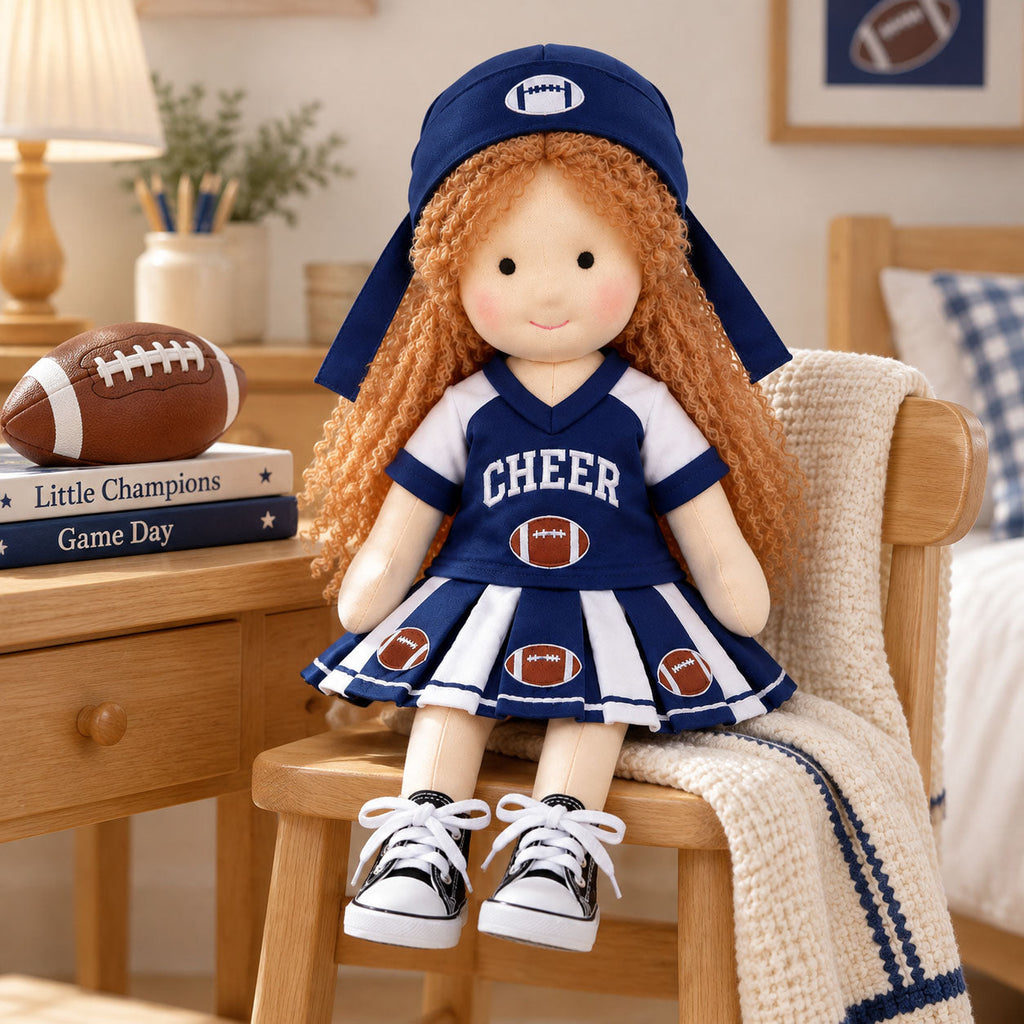 AVINO Handmade Waldorf Doll - Football Cheerleader with Red Curly Hair
