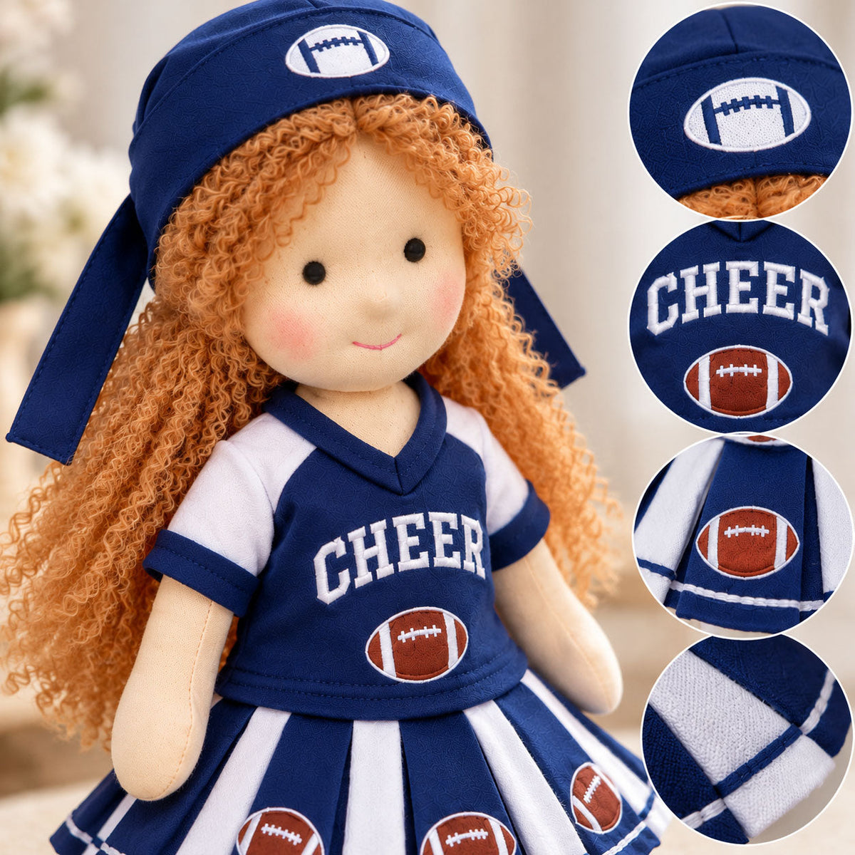 AVINO Handmade Waldorf Doll - Football Cheerleader with Red Curly Hair