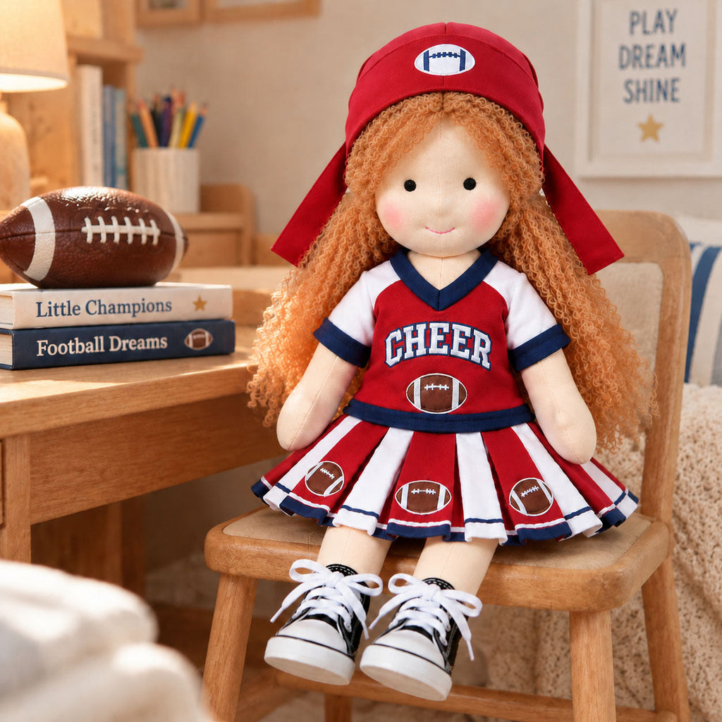 AVINO Handmade Waldorf Doll - Football Cheerleader with Curly Yarn Hair