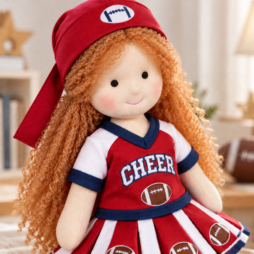 AVINO Handmade Waldorf Doll - Football Cheerleader with Curly Yarn Hair