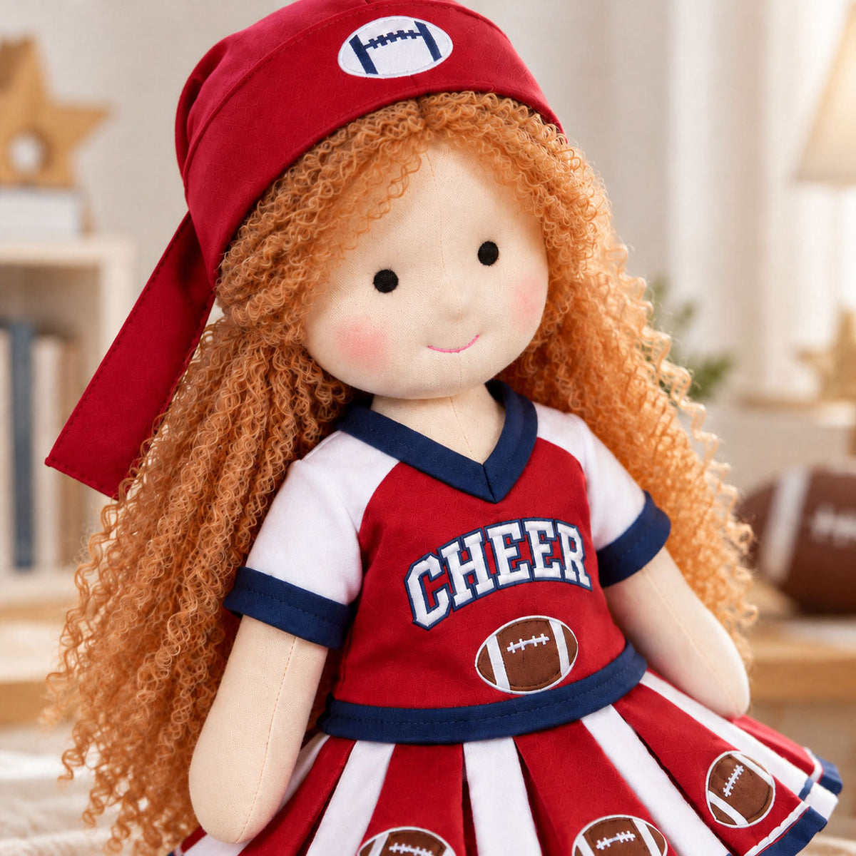 AVINO Handmade Waldorf Doll - Football Cheerleader with Curly Yarn Hair