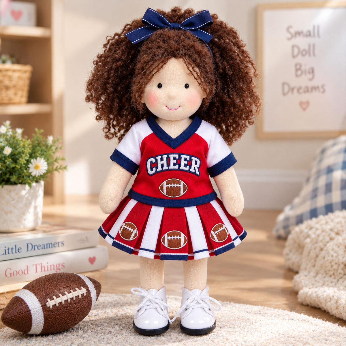 AVINO Handmade Waldorf Doll - Red and White Football Cheerleader Outfit