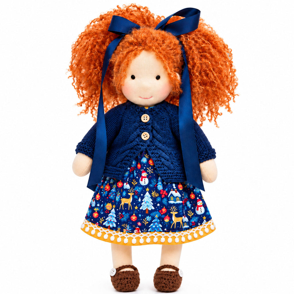 AVINO Handmade Waldorf Doll - Hanne - Cute Christmas Holiday Dress