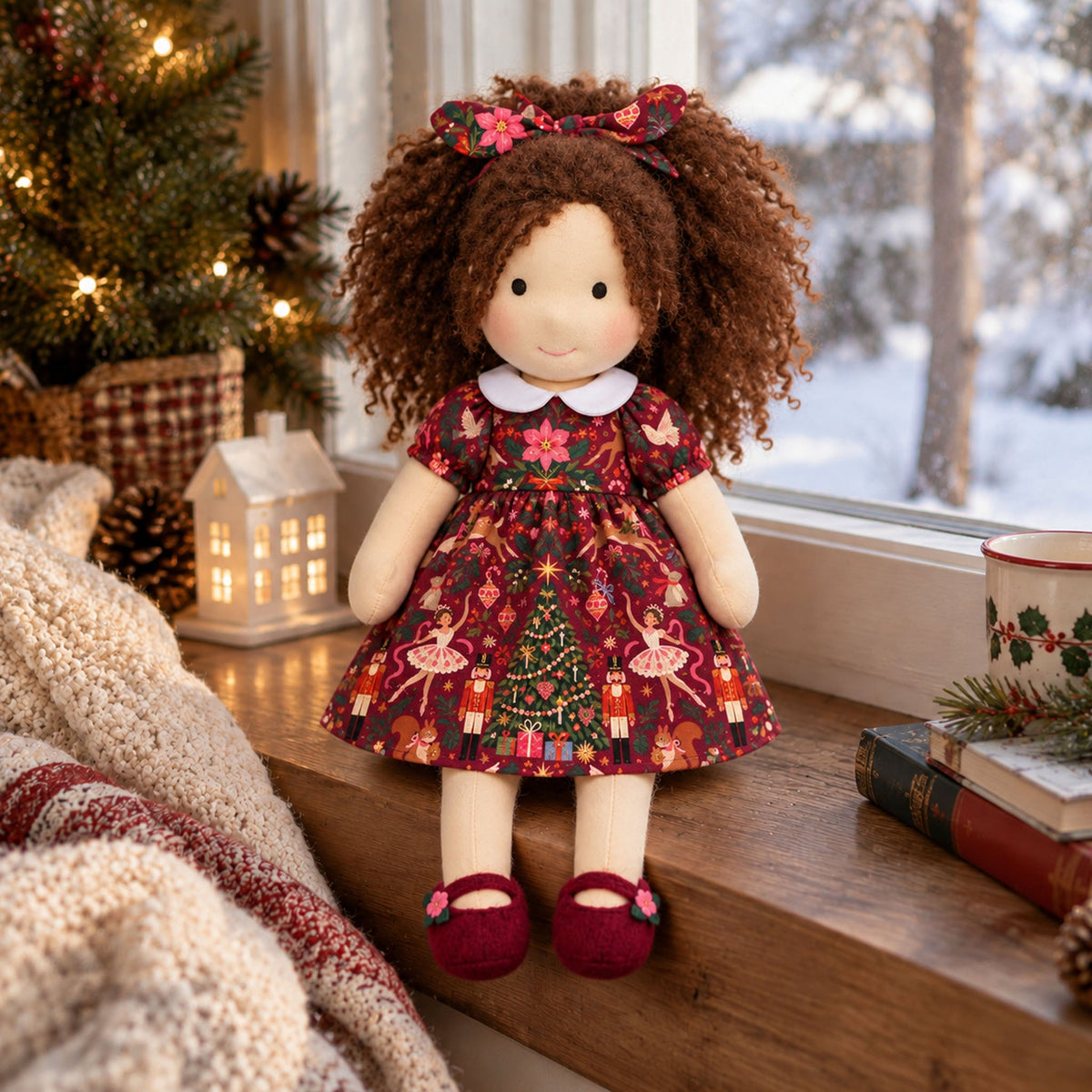 AVINO Handmade Waldorf Doll - Eleanor - Christmas Holiday Dress