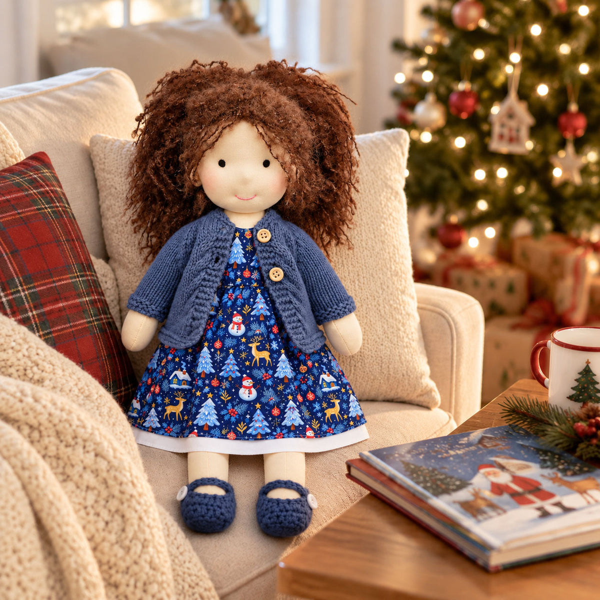 AVINO Handmade Waldorf Doll - Louise - Cute Christmas Holiday Dress