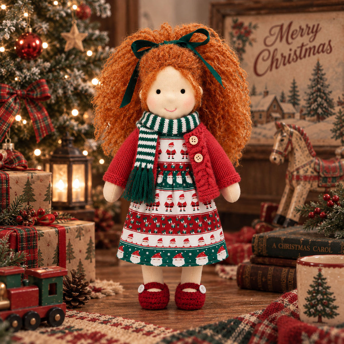 AVINO Handmade Waldorf Doll - Diana - Cute Christmas Holiday Dress
