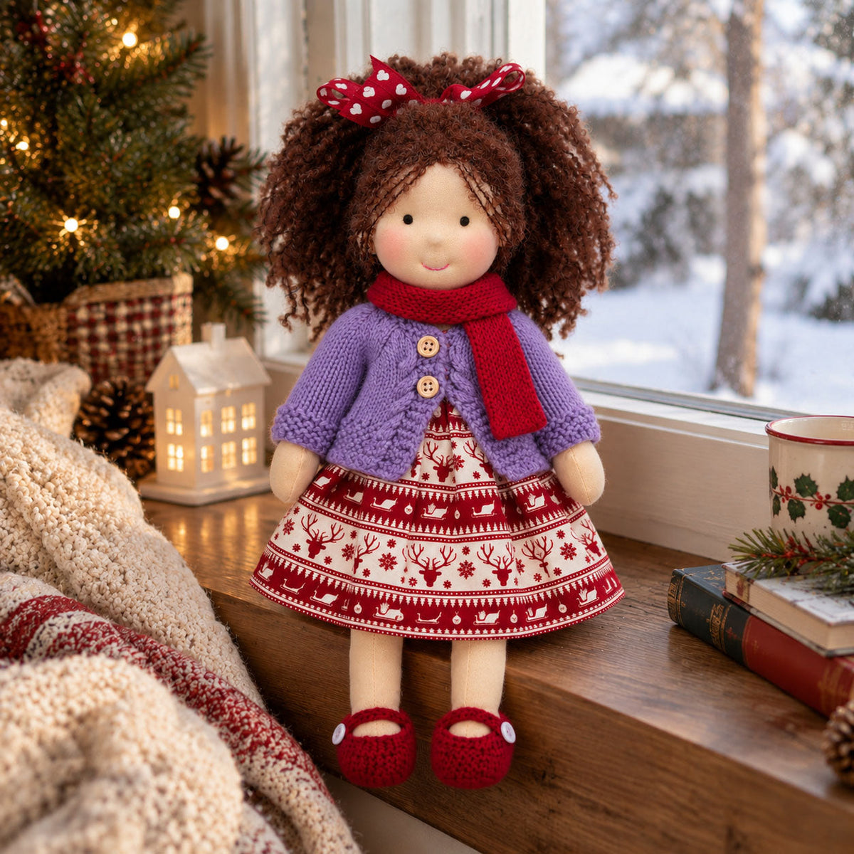 AVINO Handmade Waldorf Doll - Eleanor - Cute Christmas Holiday Dress