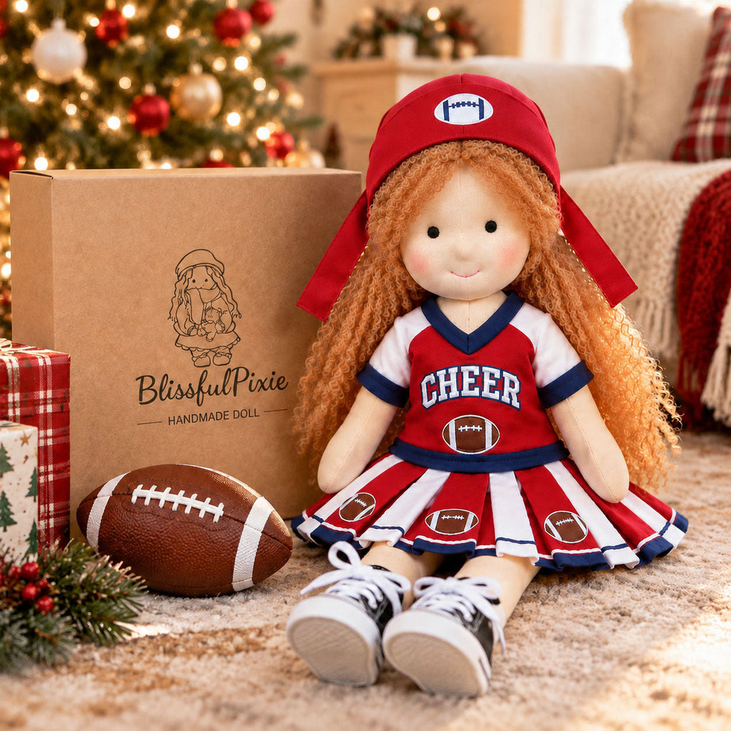 AVINO Handmade Waldorf Doll - Football Cheerleader with Curly Yarn Hair