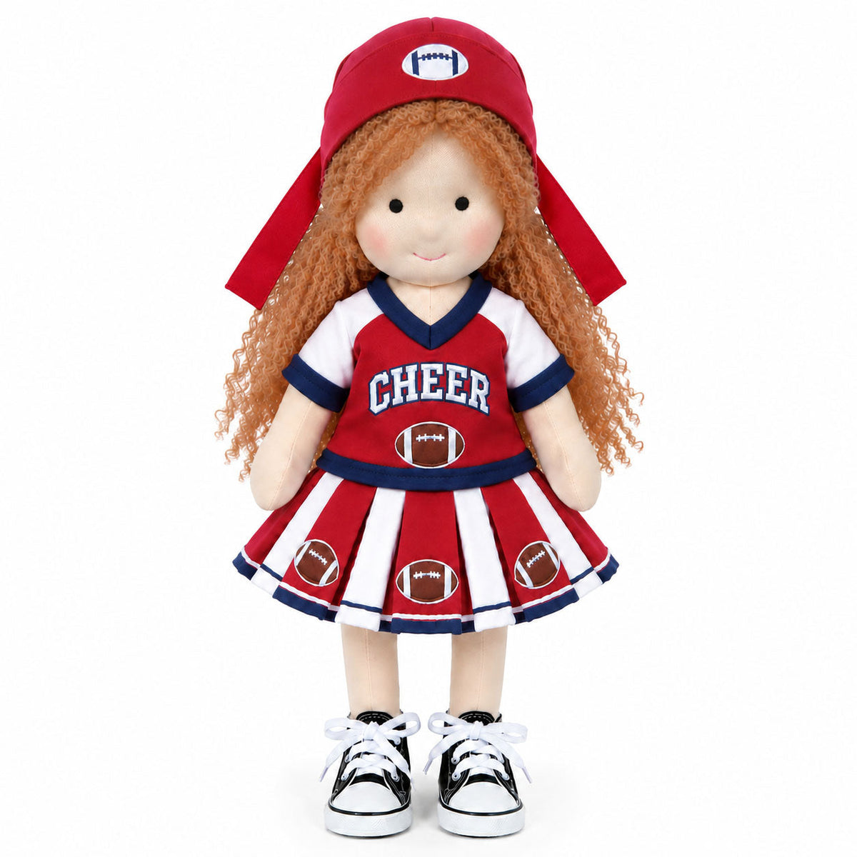 AVINO Handmade Waldorf Doll - Football Cheerleader with Curly Yarn Hair