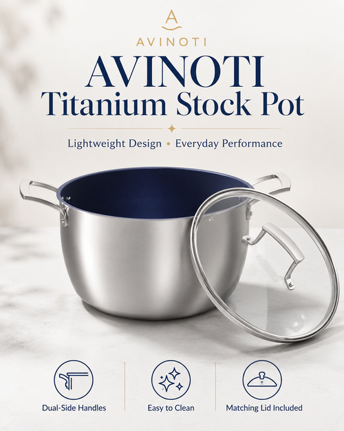 AVINOTI Titanium Stock Pot with Lid – Lightweight Everyday Cooking Pot