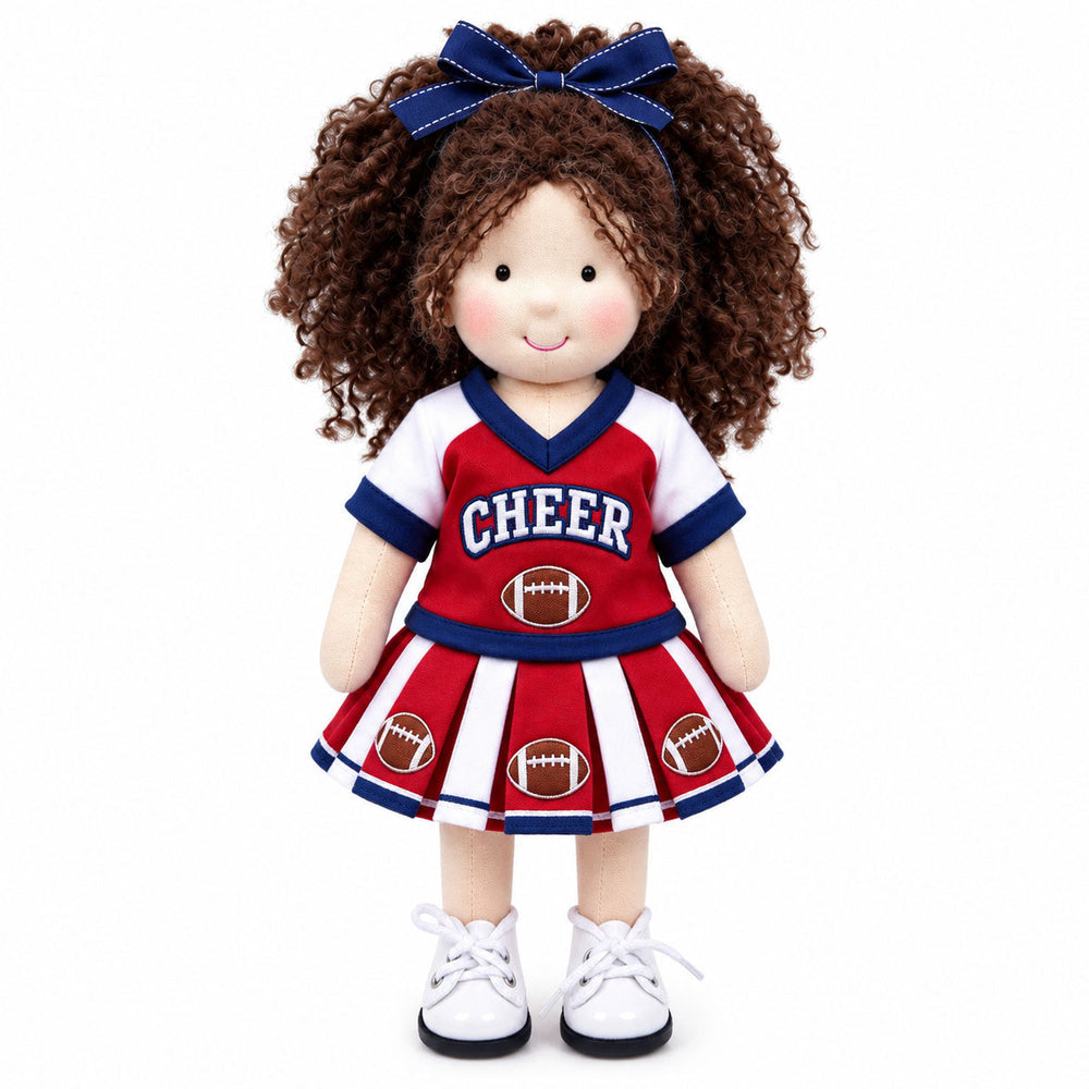 AVINO Handmade Waldorf Doll - Red and White Football Cheerleader Outfit
