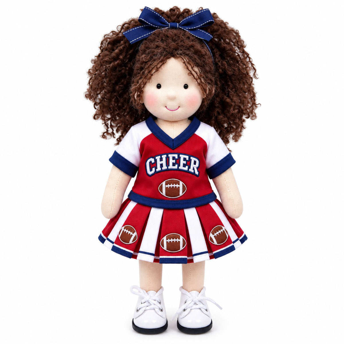 AVINO Handmade Waldorf Doll - Red and White Football Cheerleader Outfit