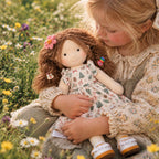 AVINO Handmade Waldorf Doll - Christmas Print Dress with Flower Clip