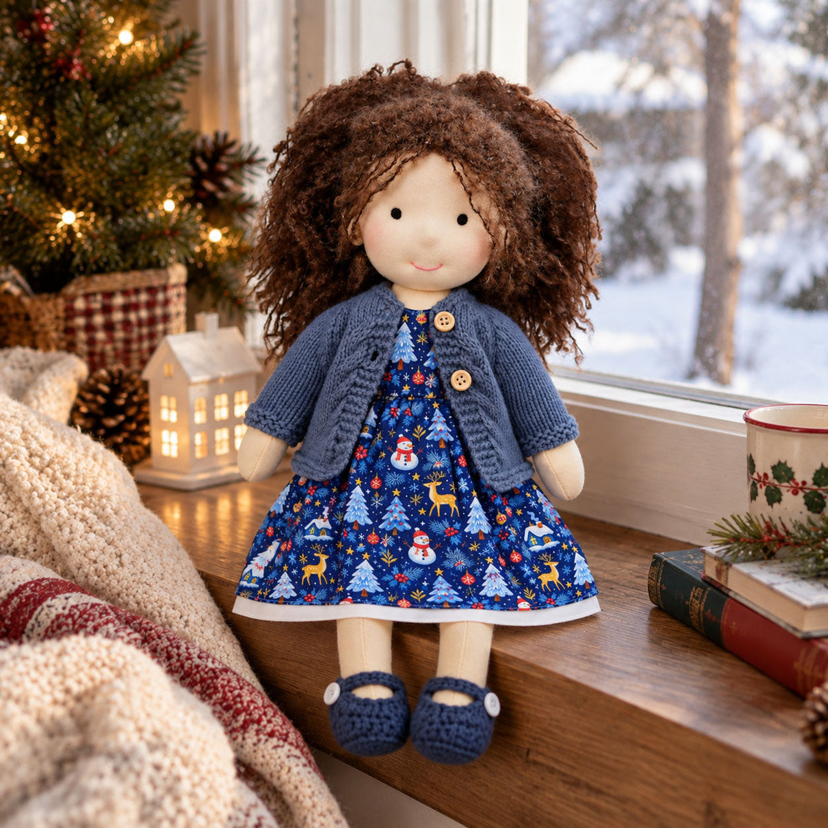 AVINO Handmade Waldorf Doll - Louise - Cute Christmas Holiday Dress