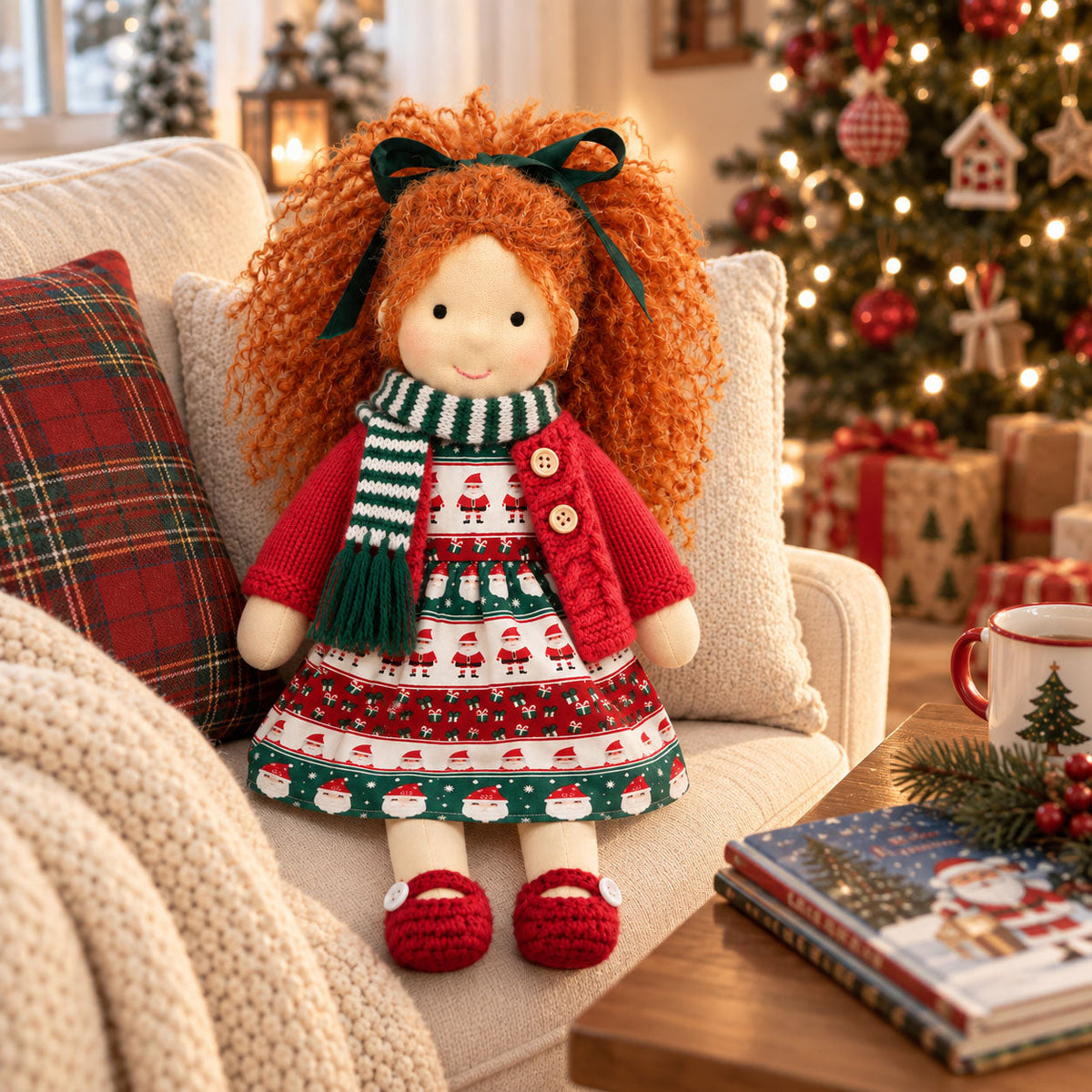 AVINO Handmade Waldorf Doll - Diana - Cute Christmas Holiday Dress