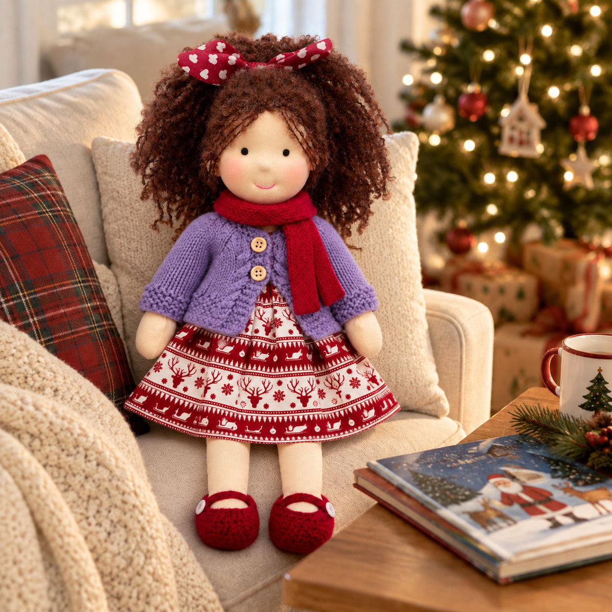 AVINO Handmade Waldorf Doll - Eleanor - Cute Christmas Holiday Dress