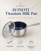 AVINOTI Titanium Milk Pan with Glass Lid – Lightweight Small Cooking Pot