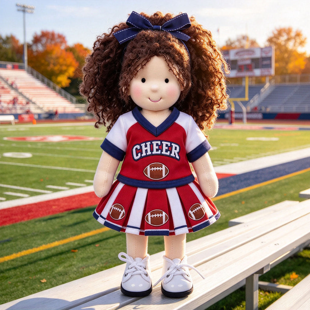 AVINO Handmade Waldorf Doll - Red and White Football Cheerleader Outfit