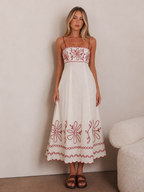 Mondo Scalloped Hem Maxi Dress Embroidered Red