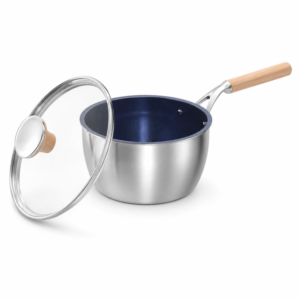 AVINOTI Titanium Milk Pan with Glass Lid – Lightweight Small Cooking Pot