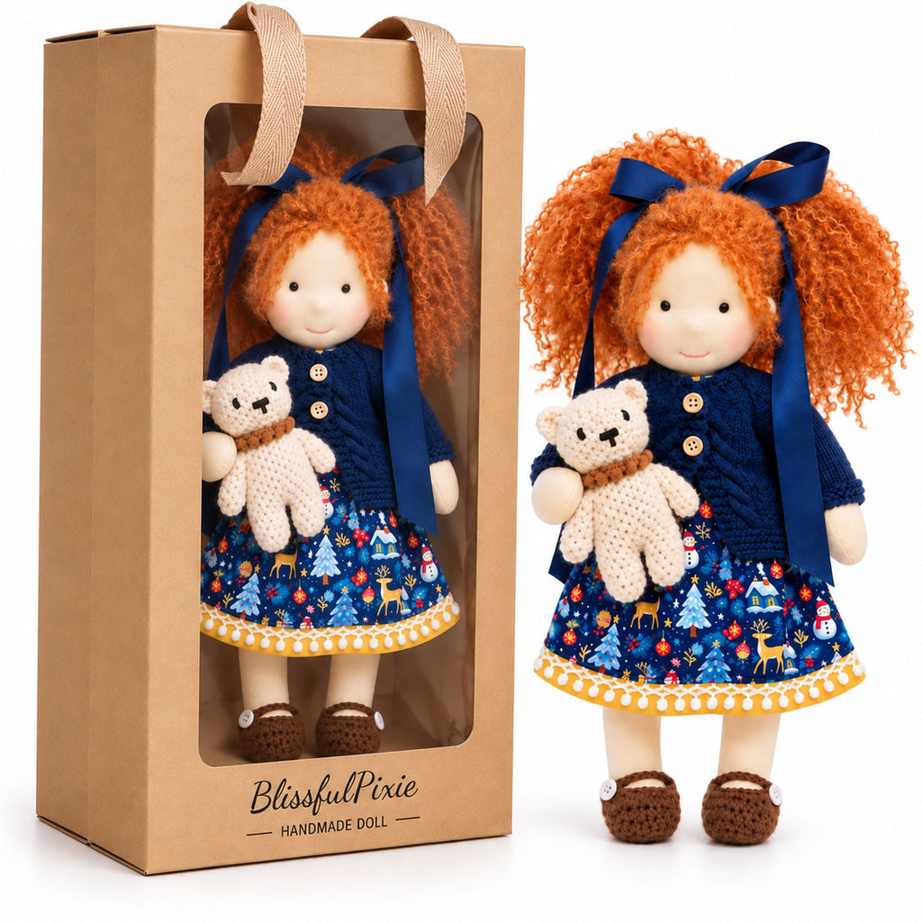 AVINO Handmade Waldorf Doll - Hanne - Cute Christmas Holiday Dress