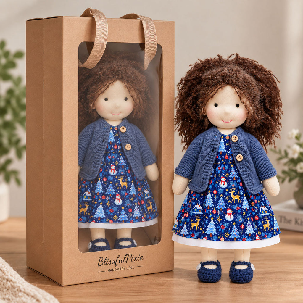 AVINO Handmade Waldorf Doll - Louise - Cute Christmas Holiday Dress