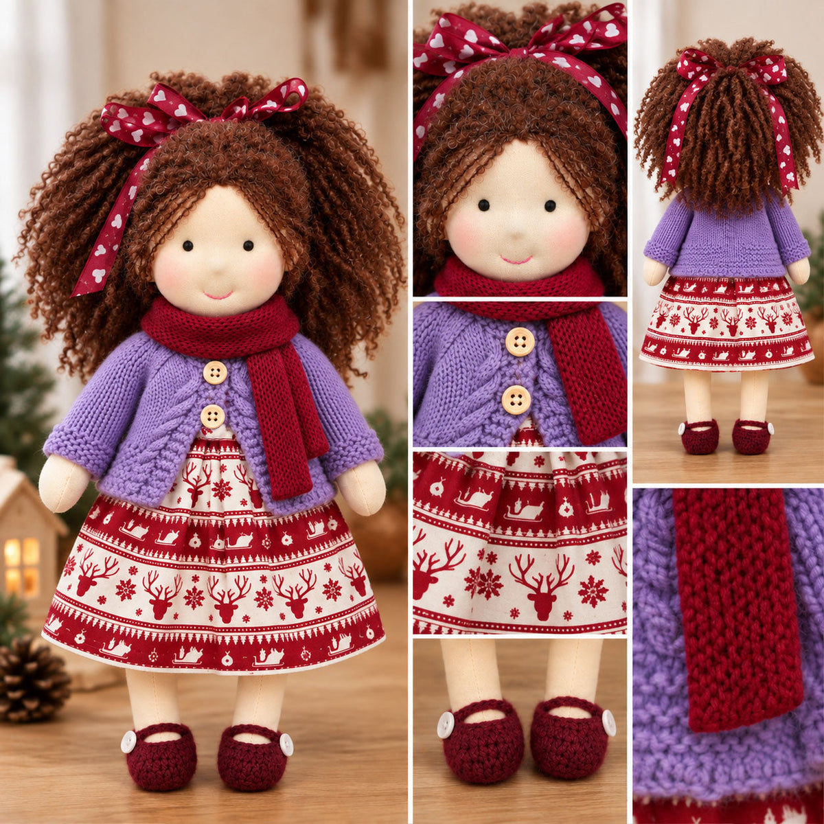 AVINO Handmade Waldorf Doll - Eleanor - Cute Christmas Holiday Dress