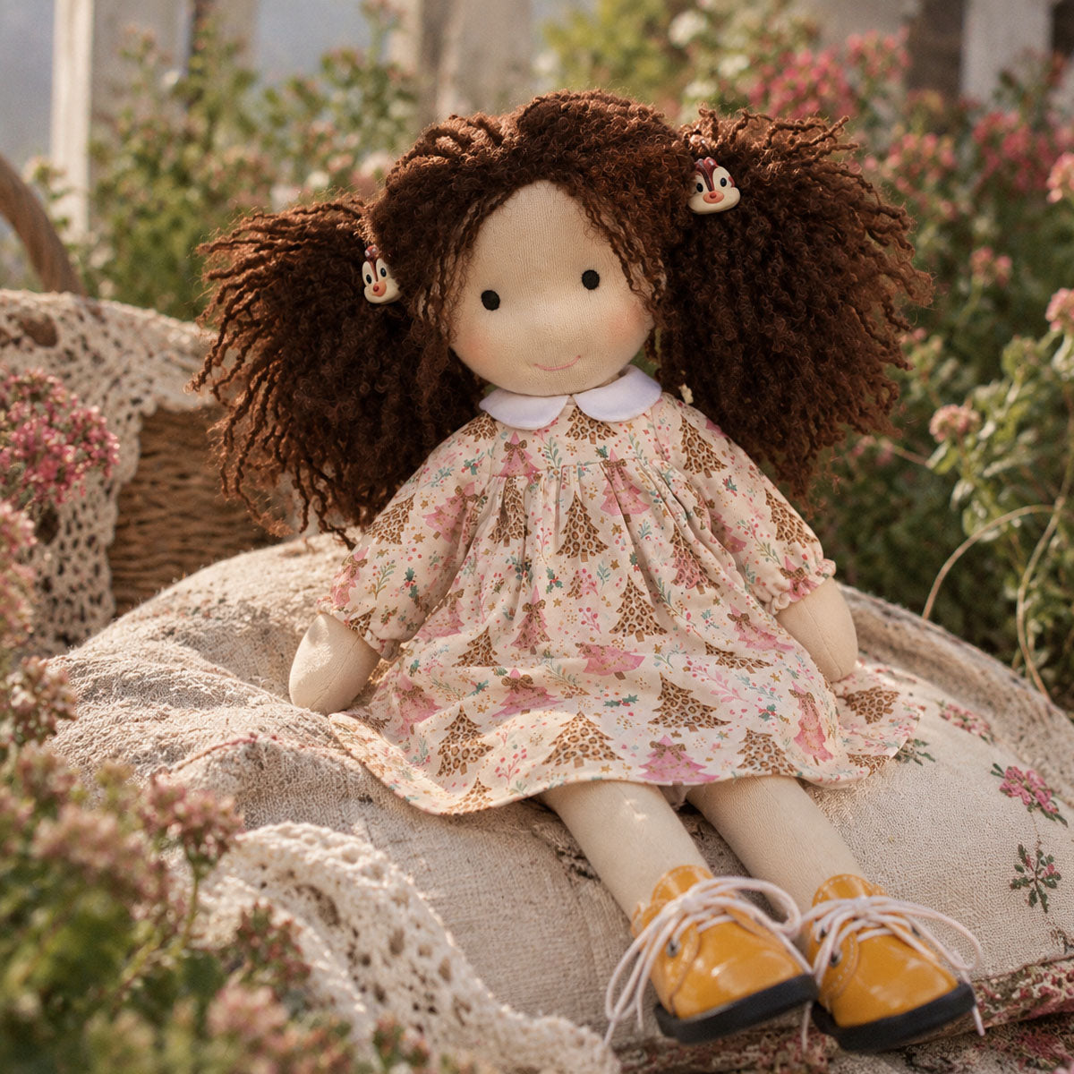 AVINO Handmade Waldorf Doll - Christmas Tree Print Dress