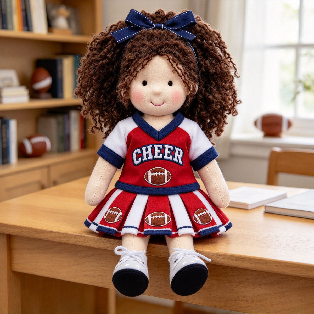 AVINO Handmade Waldorf Doll - Red and White Football Cheerleader Outfit