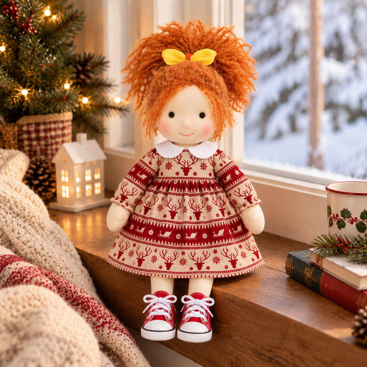 AVINO Handmade Waldorf Doll - Ada - Christmas Holiday Dress