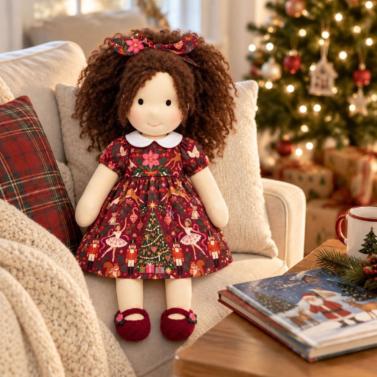 AVINO Handmade Waldorf Doll - Eleanor - Christmas Holiday Dress