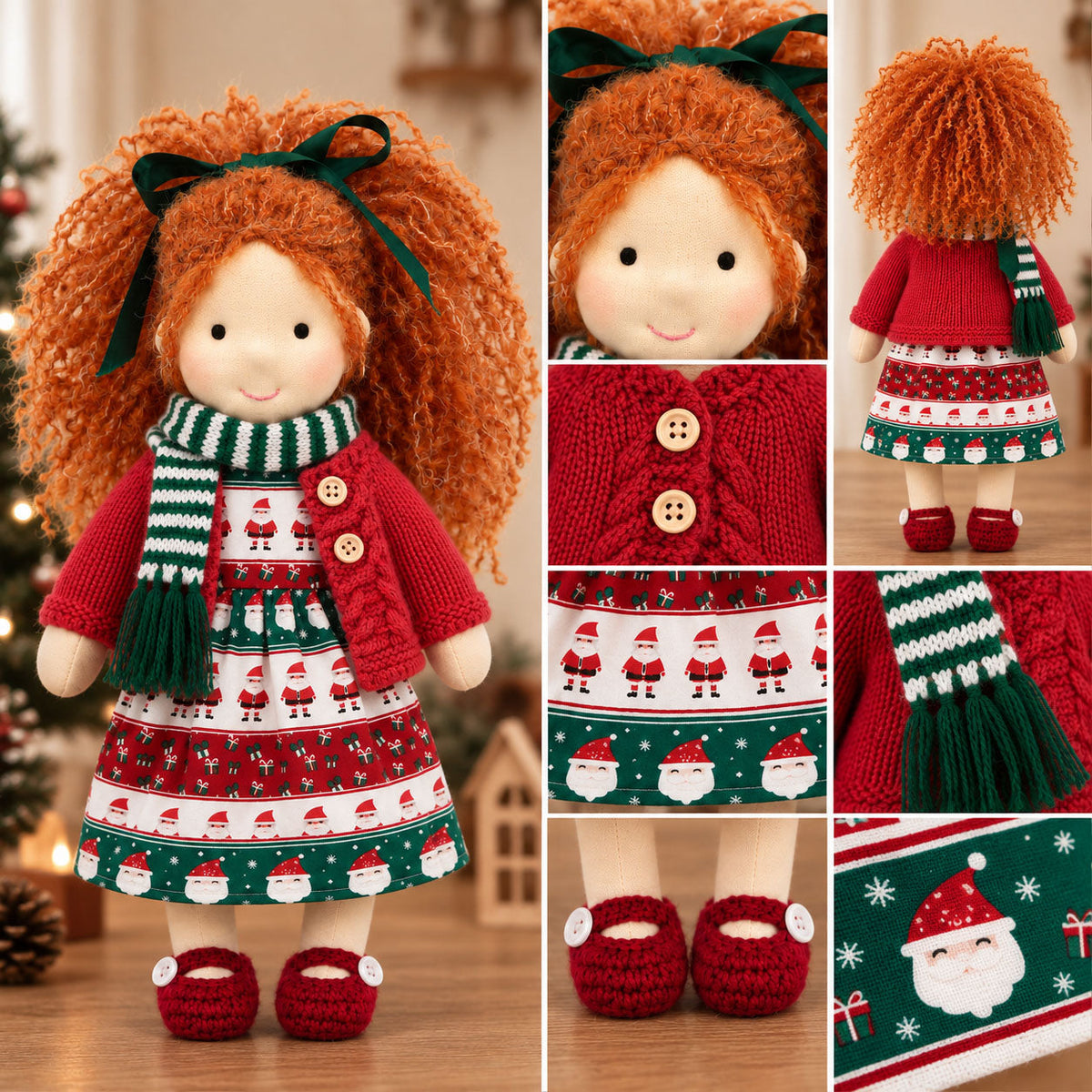 AVINO Handmade Waldorf Doll - Diana - Cute Christmas Holiday Dress