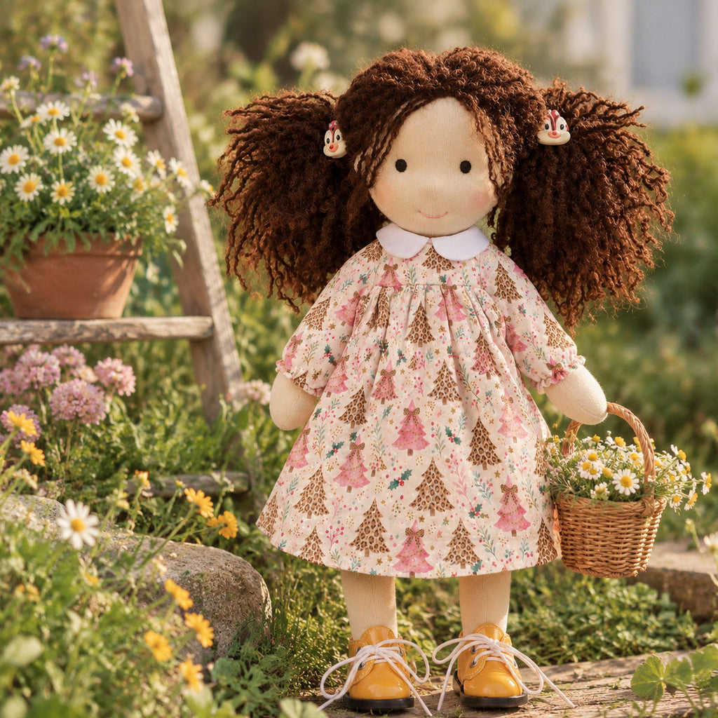 AVINO Handmade Waldorf Doll - Christmas Tree Print Dress