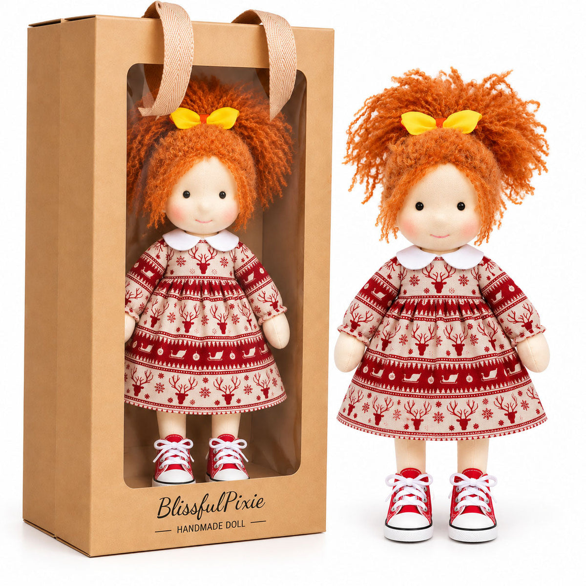 AVINO Handmade Waldorf Doll - Ada - Christmas Holiday Dress