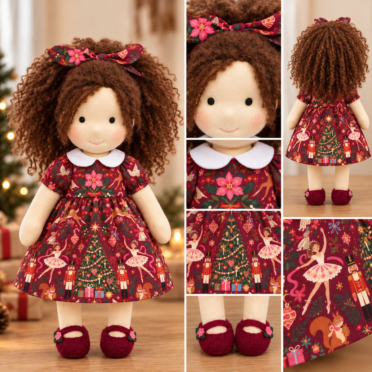 AVINO Handmade Waldorf Doll - Eleanor - Christmas Holiday Dress