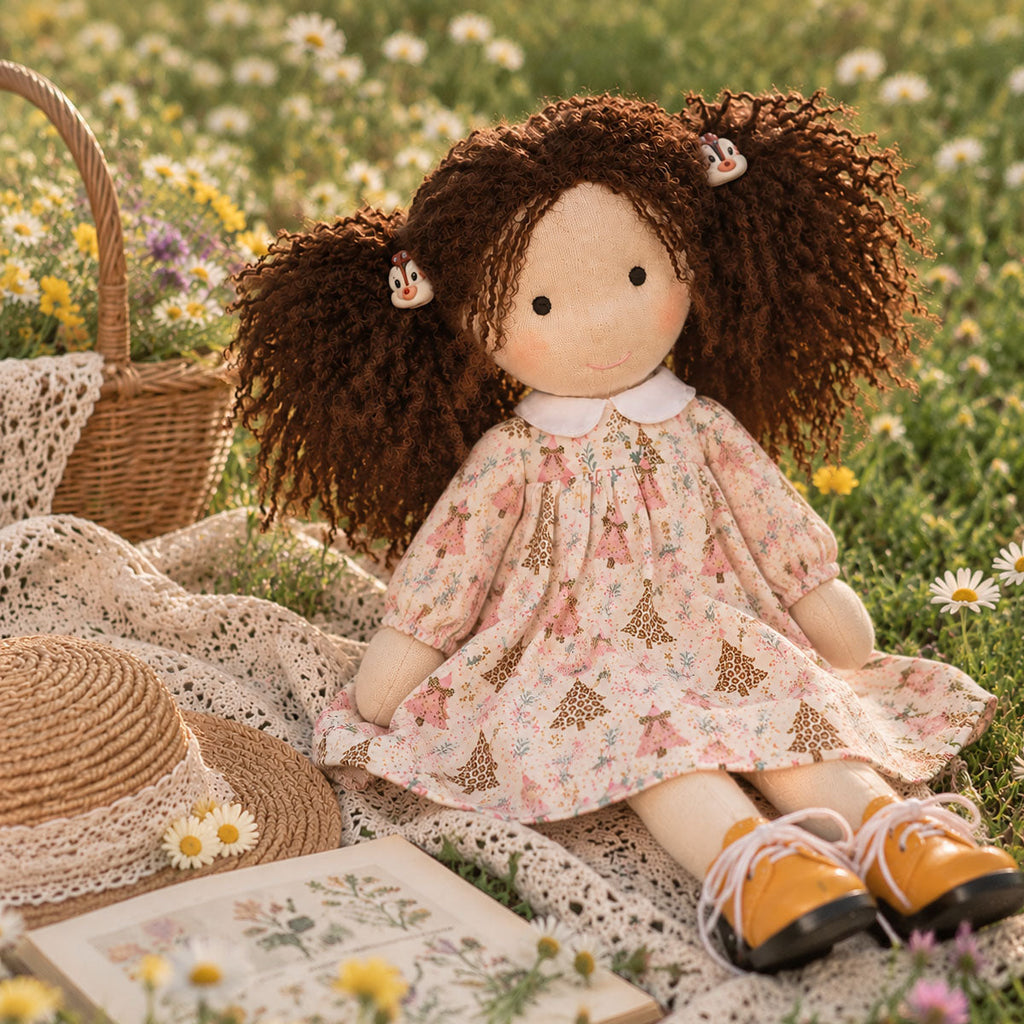 AVINO Handmade Waldorf Doll - Christmas Tree Print Dress