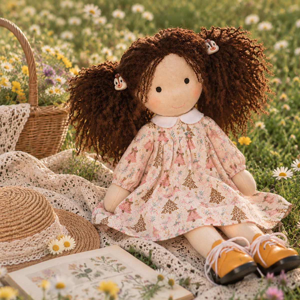 AVINO Handmade Waldorf Doll - Christmas Tree Print Dress