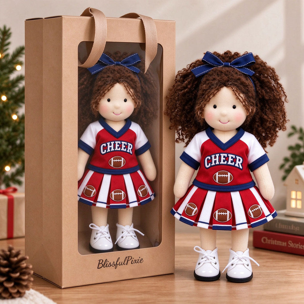 AVINO Handmade Waldorf Doll - Red and White Football Cheerleader Outfit