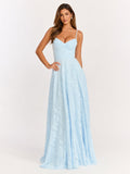 Rachel Maxi Dress - Sweetheart Neckline Jacquard Front Split Dress in Ice Blue