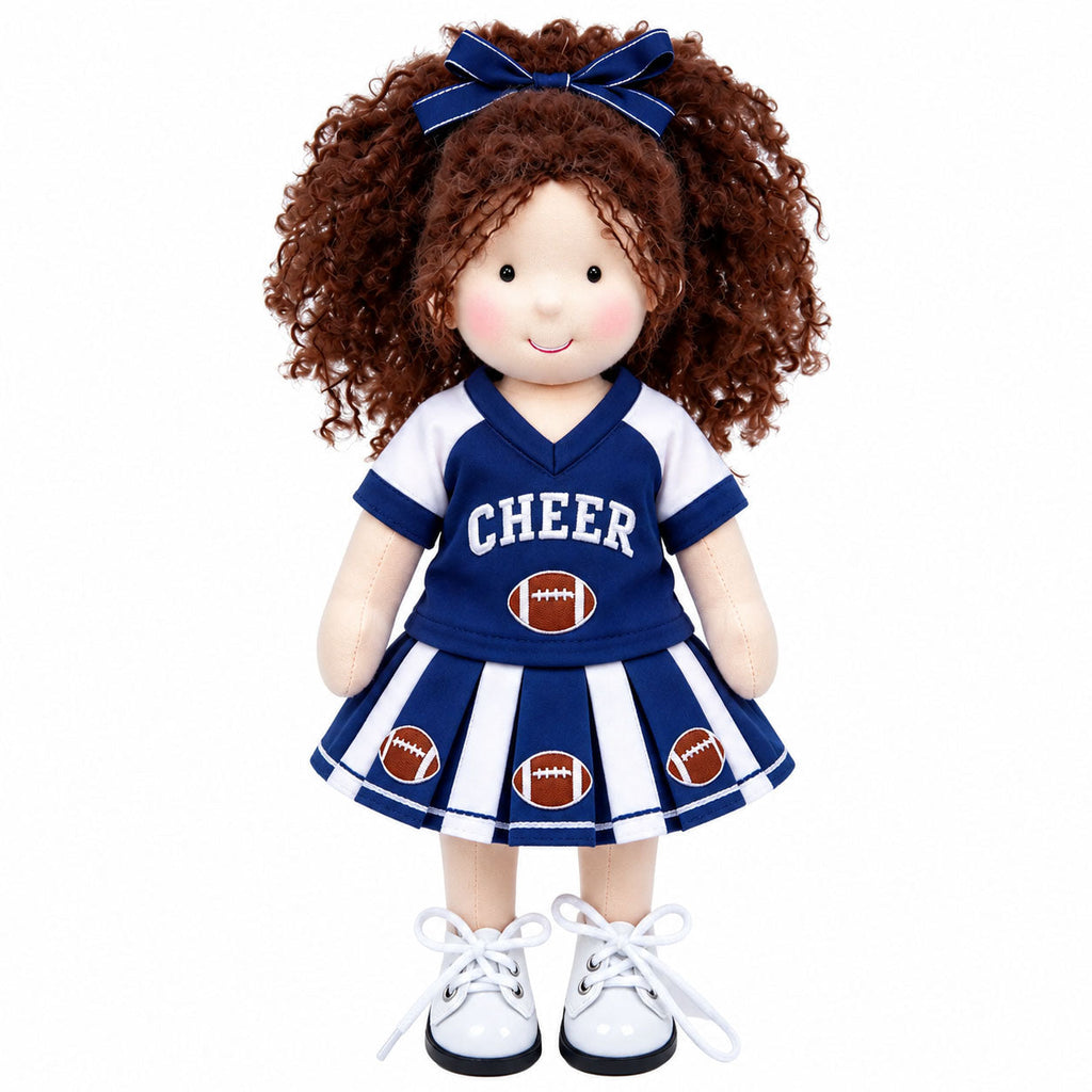 AVINO Handmade Waldorf Doll - Blue and White Football Cheerleader Outfit