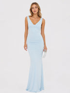 Pearl Open Back Maxi Dress in Light Blue