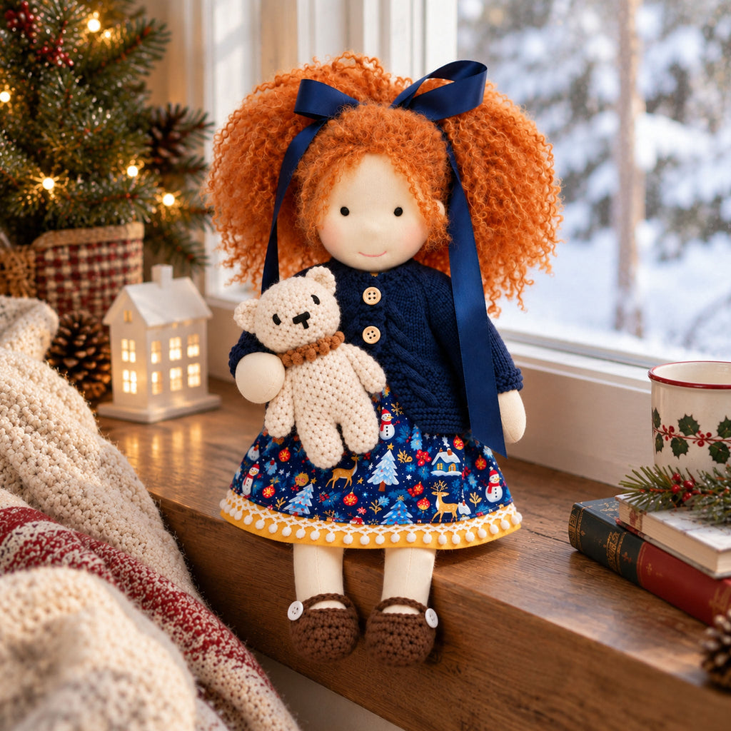 AVINO Handmade Waldorf Doll - Hanne - Cute Christmas Holiday Dress