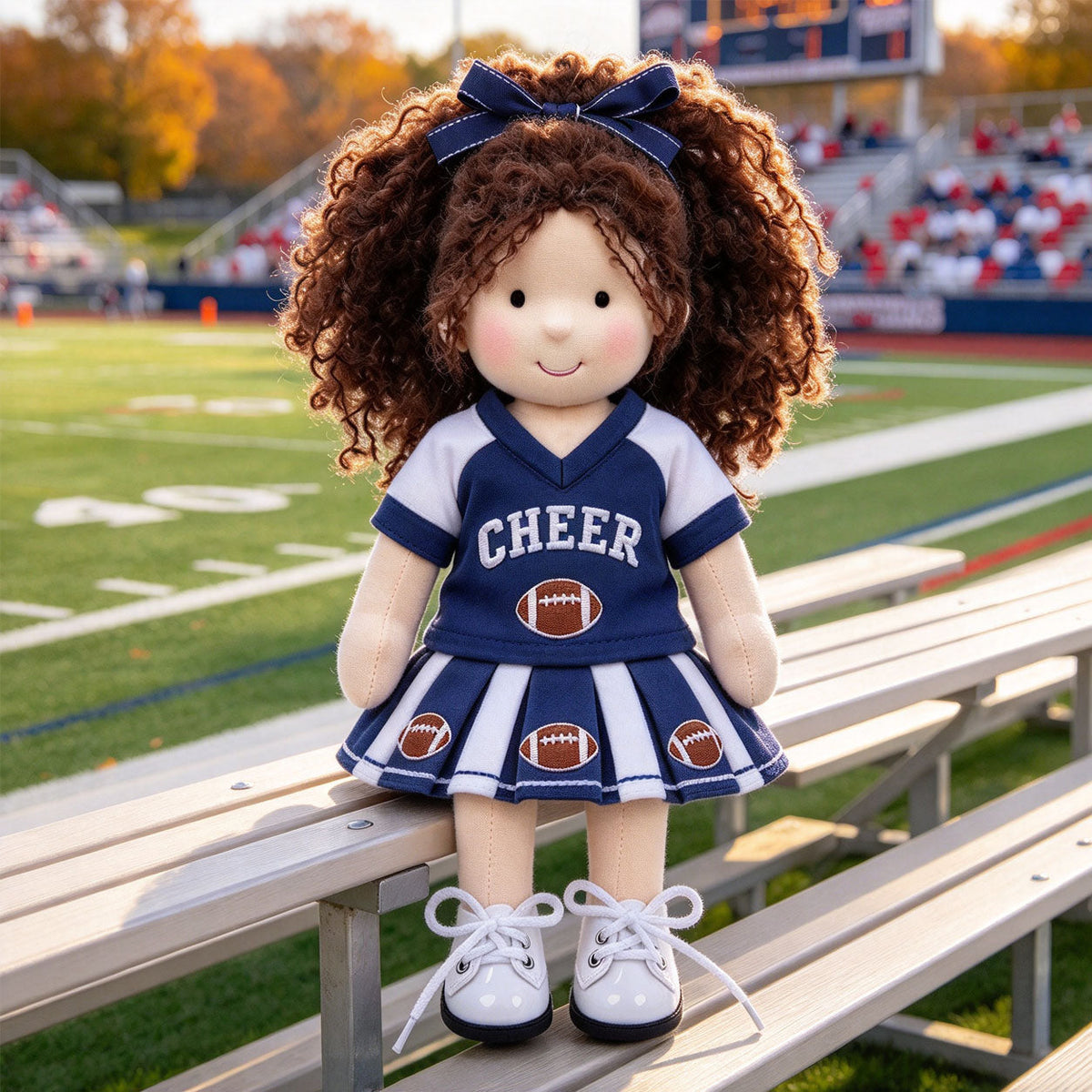 AVINO Handmade Waldorf Doll - Blue and White Football Cheerleader Outfit