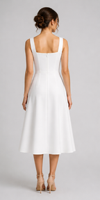 White Square-Neck Fit-and-Flare Midi Dress - White - view 3