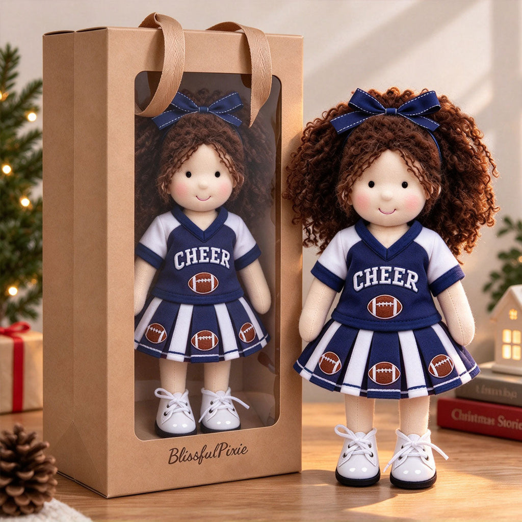 AVINO Handmade Waldorf Doll - Blue and White Football Cheerleader Outfit