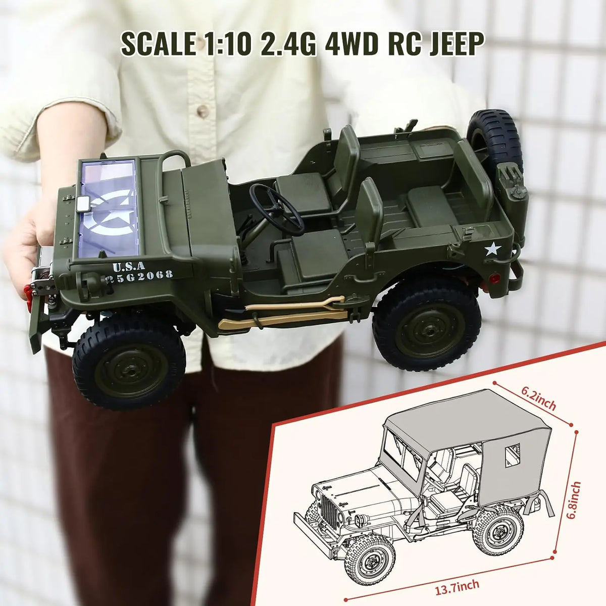 1:10 RC Military Truck 1941 Willys Off-Road Rock Crawler C8815 - Product View 2
